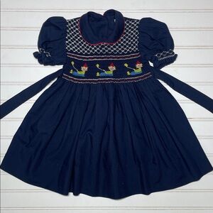 HAND SMOCKED EUC Circus Theme Clown Heirloom Peter Pan Collar Birthday Dress